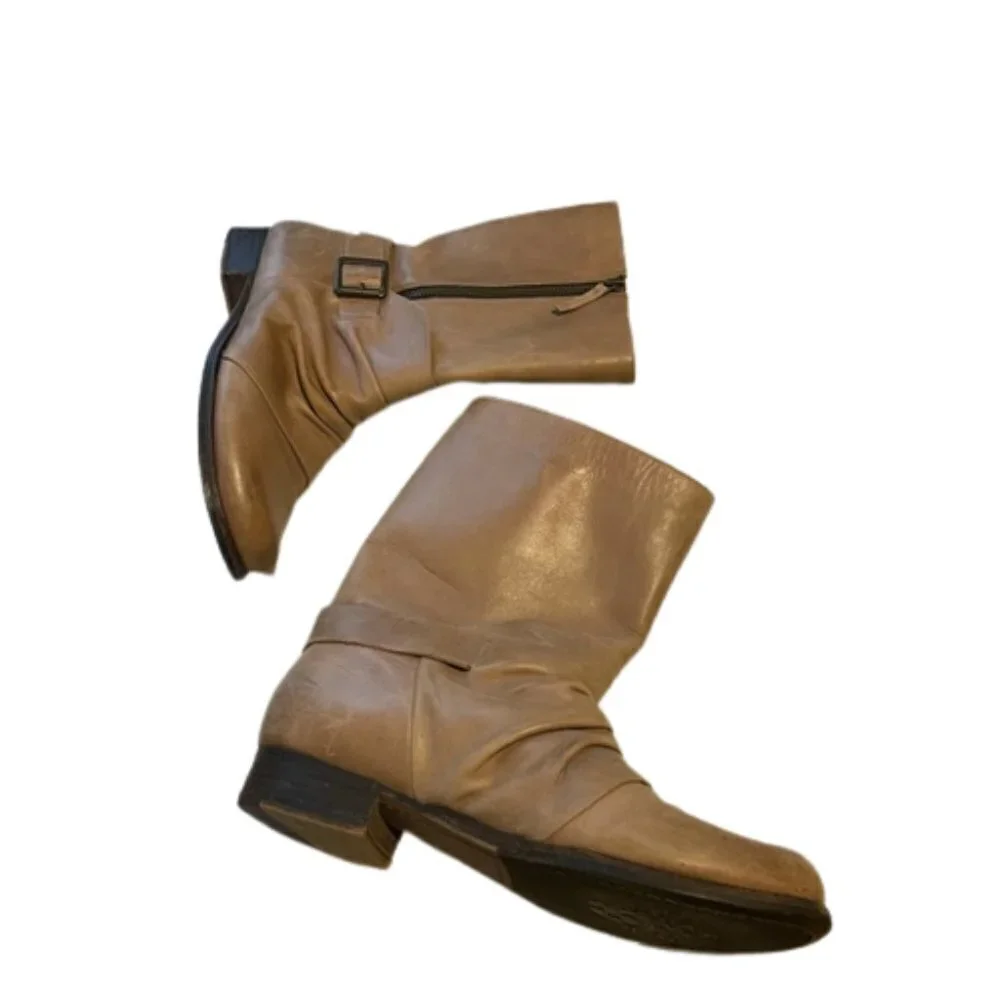 Vince Camuto Shada Distressed Leather Mid Calf Buckle Boots Size 9 boho moto